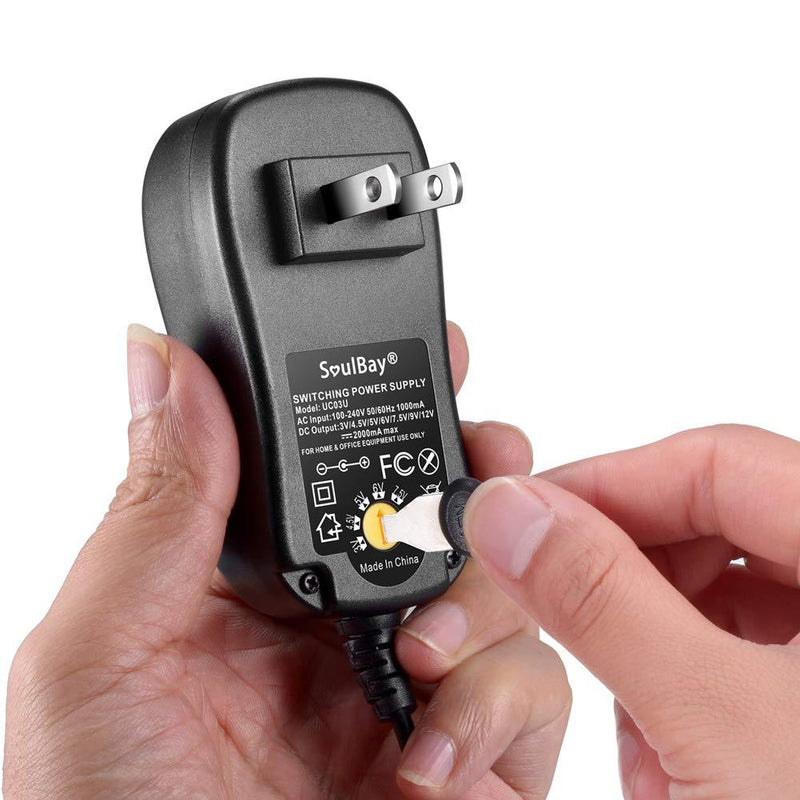 [Upgraded Version] SoulBay Universal AC/DC Adapter Multi-Voltage Regulated Switching Power Supply with 8 Selectable Adapter Plugs, for 3V to 12V Home Electronics, 2Amps Max