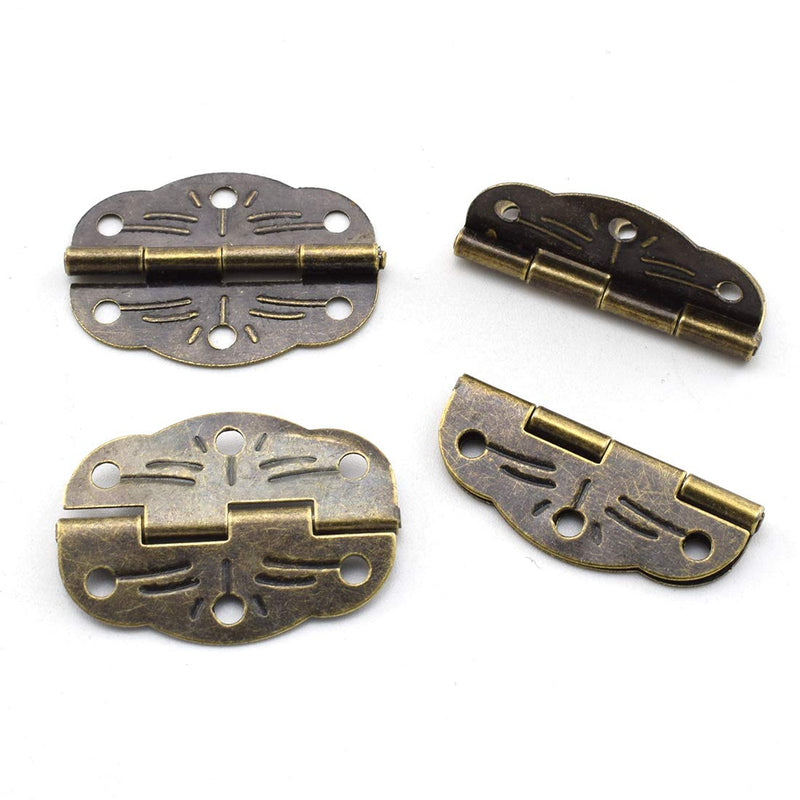 SDTC Tech Antique Butterfly Pattern Round Hasp Latch with Padlock Hole and Oval Hinges for Repairing or Decorating Jewelry Box Cabinet Drawer (2X Hasp + 4X Hinges)