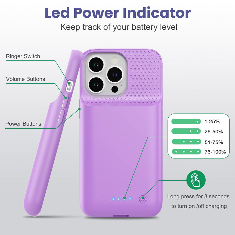 Ekrist Battery Case for iPhone 13/13Pro/14 (6.1 Inch),Real 7500mAh Battery Charging Case Portable Rechargeable Protective Extended Battery Charger Case for iPhone 13/13pro/14,Purple