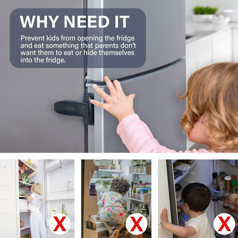 EUDEMON Home Refrigerator Fridge Freezer Door Lock Latch Catch Toddler Kids Child Baby Safety Lock Easy to Install and Use 3M VHB Adhesive no Tools Need or Drill (Greyï¼Œ1 Pack) Grey