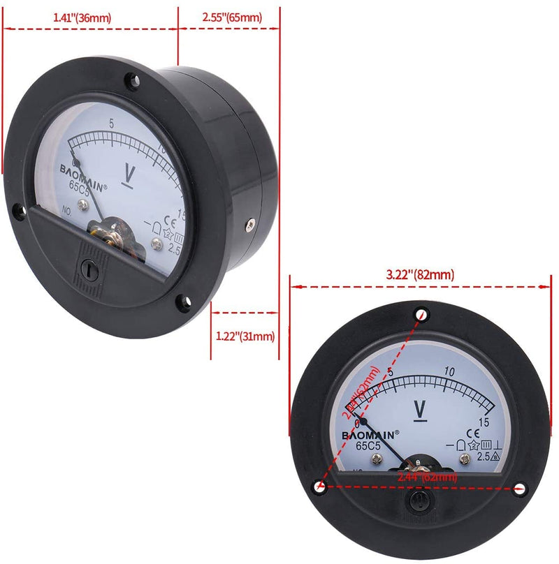 Baomain Ammeter 65C5 Ampere Panel Meter Analog Ammeter Built-In Shunt DC 0-15 A Class 2.5 CE