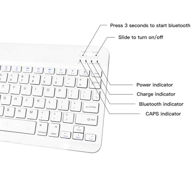 XIWMIX Ultra-Slim Wireless Bluetooth Keyboard - Universal Rechargeable Bluetooth Keyboard Compatible with iPad Pro/iPad Air/iPad 9.7/iPad 10.2/iPad Mini and Other iOS Android Windows Devices white