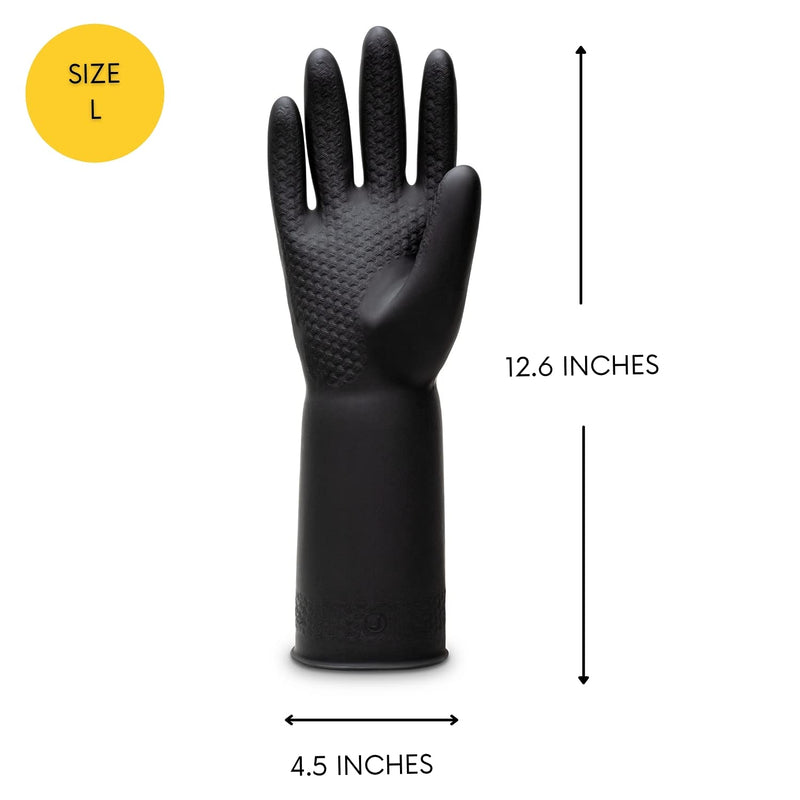 Uxglove Chemical Resistant Latex Gloves,Cleaning Protective Safety Work Heavy Duty Rubber Gloves,12.6",Black 1 Pair Size Large