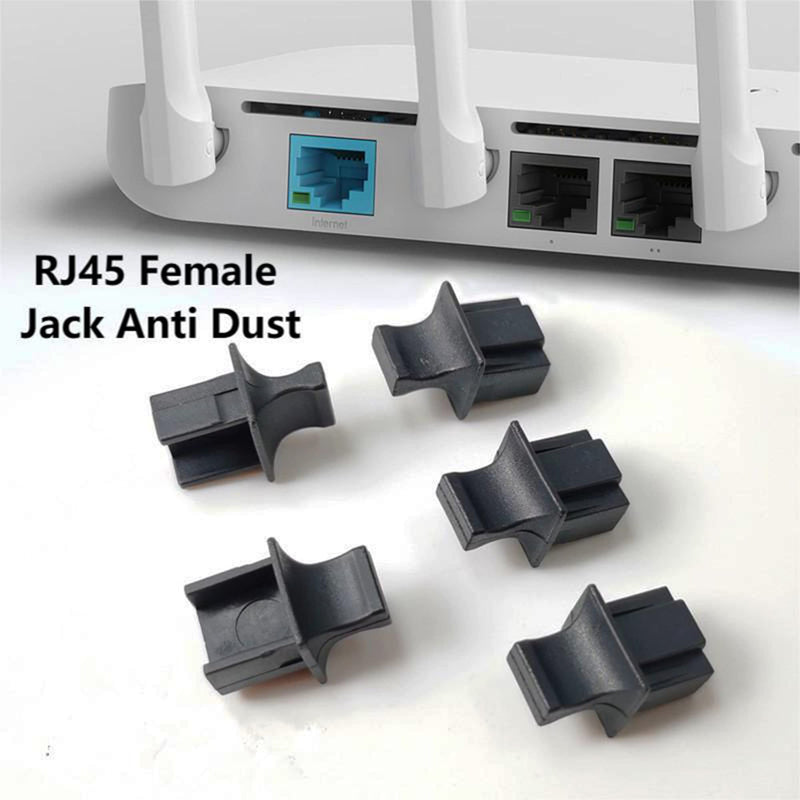 SHANFEILU RJ45 Female Jack Anti Dust Cover Cap Protector Protect Ethernet Hub Port for Laptop Router Switch 25 PCS(Black Large)