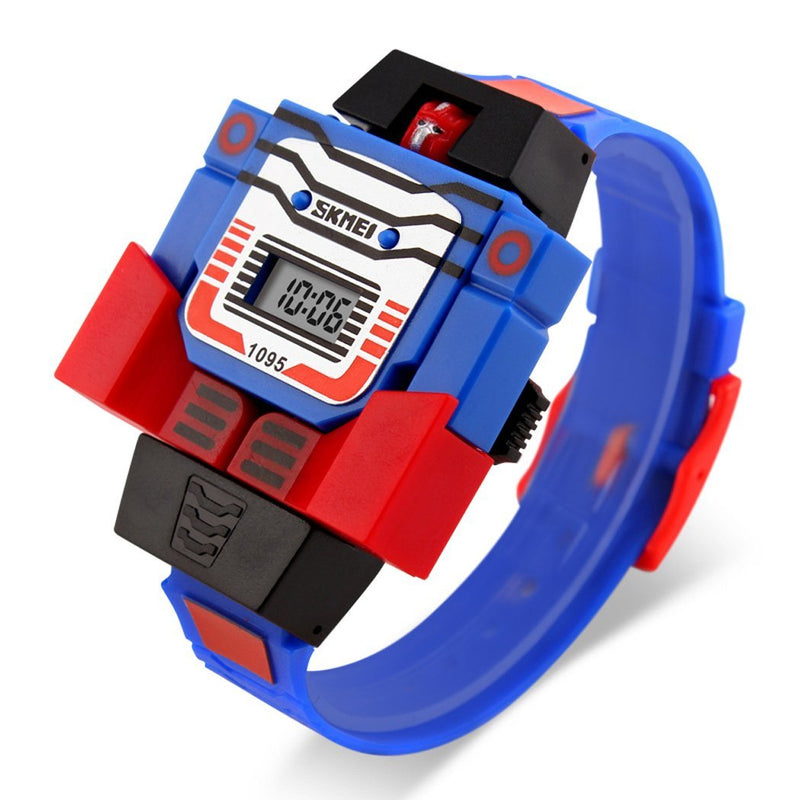 Fanmis Kids LED Digital Cartoon Sports Robot Transformation Toys Boys Wrist Watch Blue