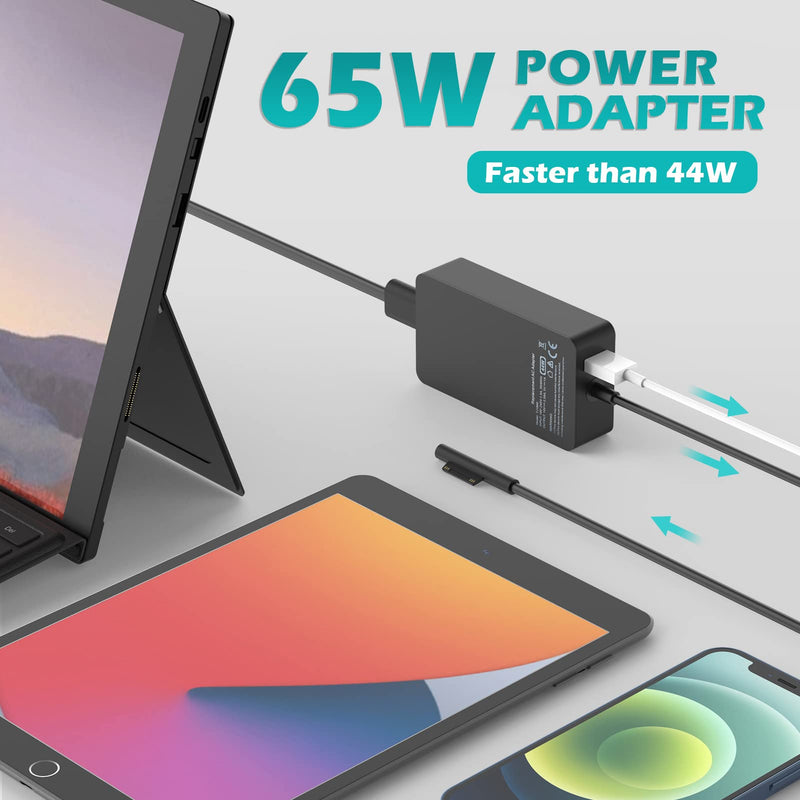 Surface Pro Charger, 65W Laptop Charger for Microsoft Surface Pro 3 4 5 6 7 X, Surface Laptop 4/3/2/1/Studio/Go/, Surface Book 3/2/1, Surface Go, Windows Surface Charger