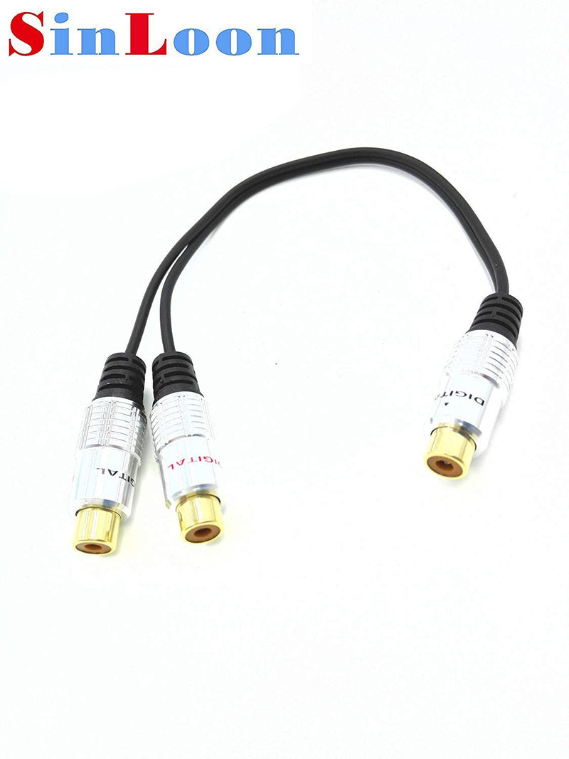 SinLoon RCA Video Audio Y-Splitter Cable,Premium Aluminium Alloy Single 1-RCA Female to Dual 2 RCA Female Digital Coaxial Splitter Gold PlatedÂ Adapter Audio Cable(RCA/F-2F)
