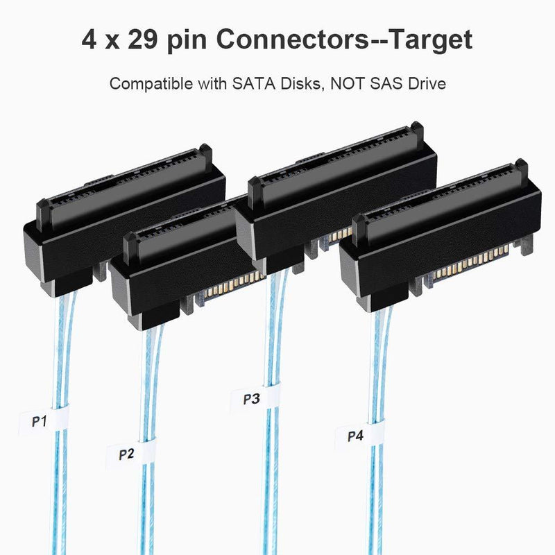 Mini SAS Cable with SATA Power, CableCreation Internal Mini SAS 36 Pin to 4 x 29 Pin Cord with SATA Power, SFF-8087 to SFF-8482 Cable, 3.3 FT