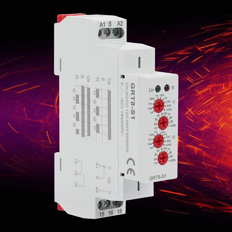 GRT8-S1 Mini Asymmetric Cycle Timer ON/Off Repeat Cycle Time Relay AC/DC 12V~240V (50-60Hz)