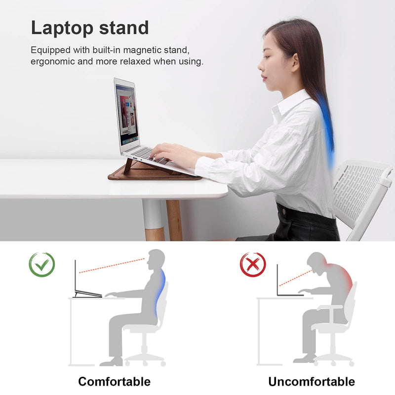 Nillkin 13 inch Laptop Sleeve Case Laptop Stand Adjustable, Computer Shock Resistant Bag with Mouse Pad for 13" MacBook Pro and MacBook Air, XPS 13, Surface Book 13.5", 12.9" New iPad Pro, Brown