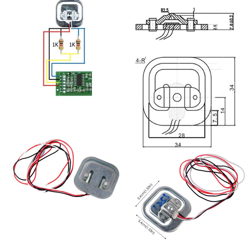 DIYmalls 4pcs Load Cell 50kg Half Bridge Strain Gauge Human Body Digital Scale Weight Sensor + 1pc HX711 Amplifier AD Module for Arduino Raspberry Pi