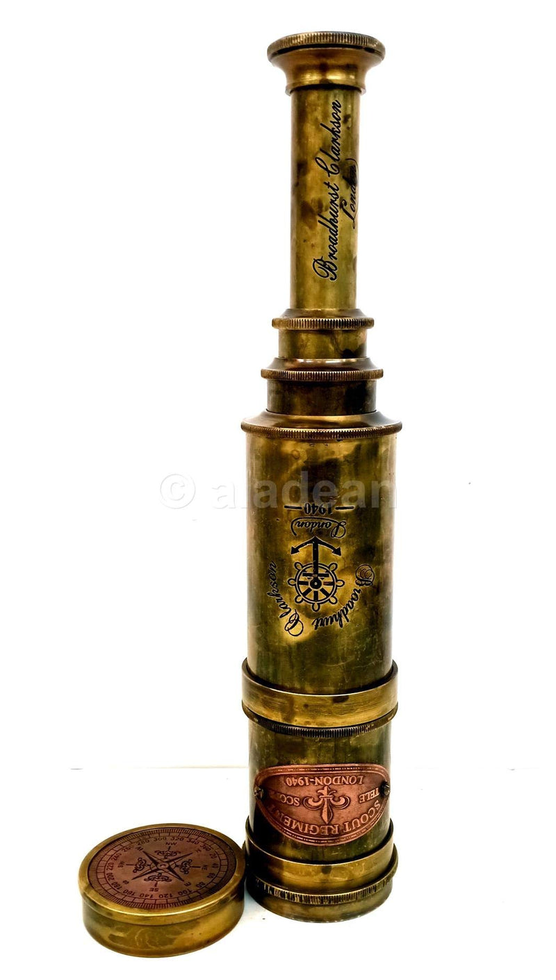 Scout Regiment Brass Telescope 19" London 1940 Broadhurt Clarkson Antique Replica Spyglass Scope High Resolution DF Lens Brilliant Magnification