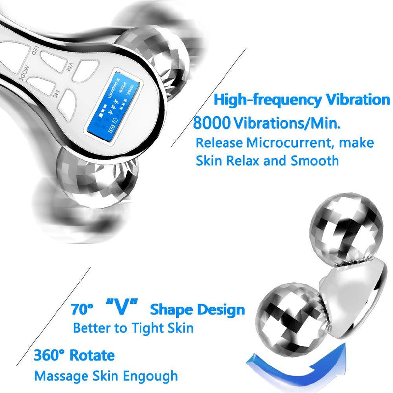4D Microcurrent Face Massager Roller, Electric Face Lift Beauty Facial Roller Arms Legs Body Massager for Anti Aging Wrinkles, Improve Facial Contour
