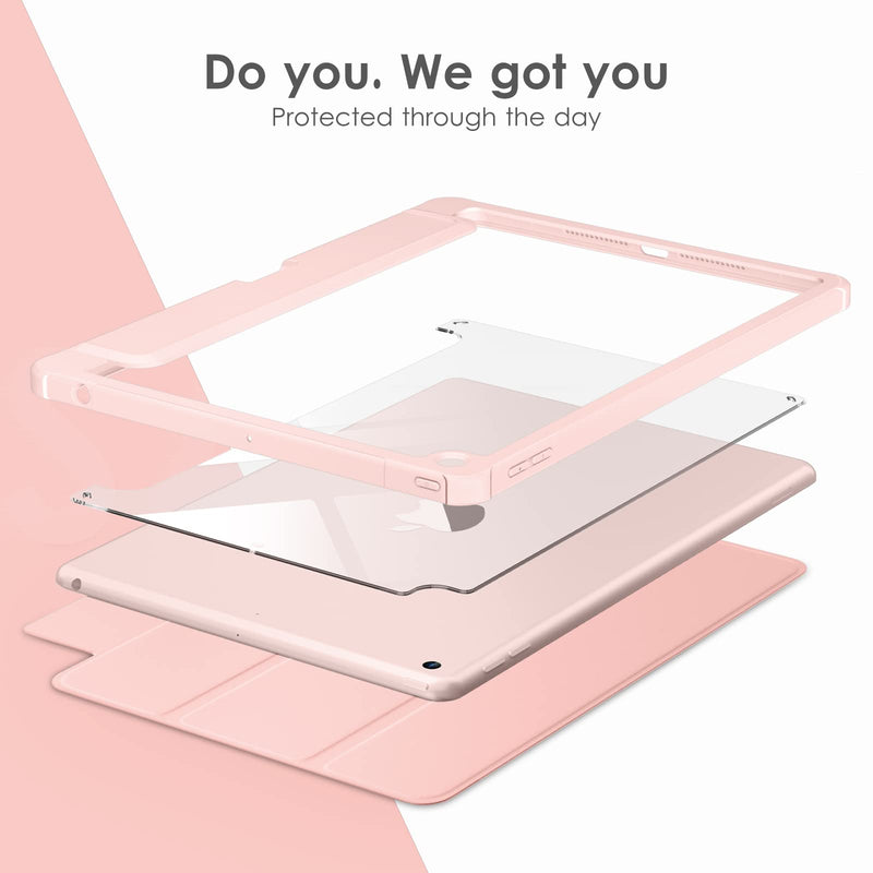 DTTOCASE Case for iPad 9th / 8th / 7th Generation 10.2 inch (2021/2020/2019 Released), Clear Back, TPU Shockproof Frame Cover[Built-in Pencil Holder,Support Auto Sleep/Wake] for ipad 10.2 - Rose Gold