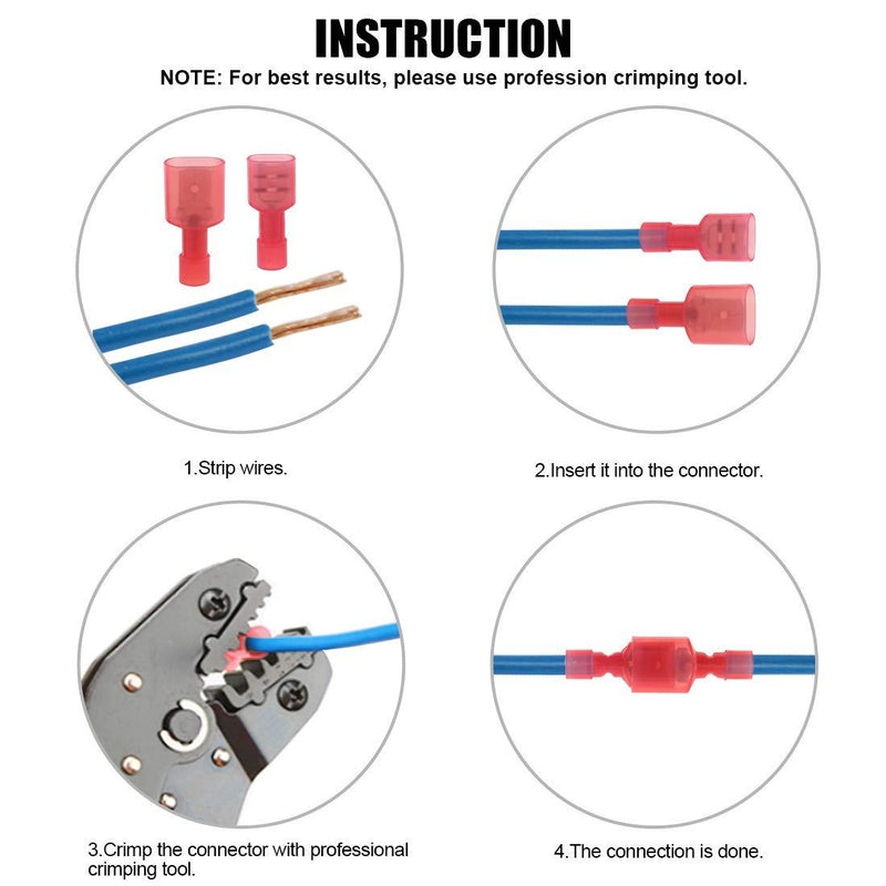 Glarks 50pcs 22-16 Gauge Fully Insulated Female Male Spade Nylon Quick Disconnect Electrical Insulated Crimp Terminals Connectors Assortment Kit