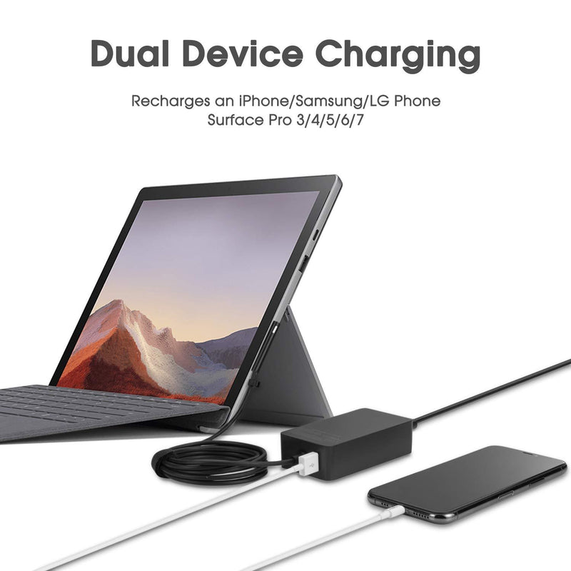 Surface Pro 6 Pro 7 Charger, 65W Power Supply Adapter for Microsoft Surface Pro 3/4/5/6/7/X, Surface Book, Surface Laptop 1/2/3, Surface Laptop Go, Surface Go, with 6.2ft Power Cord