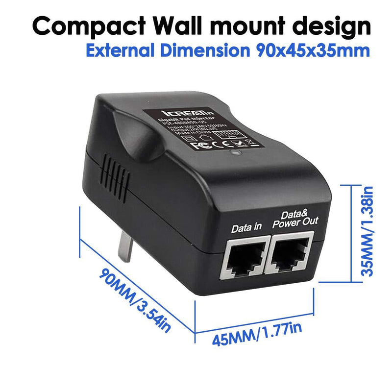 iCreatin Wall Plug Gigabit Power Over Ethernet POE Injector Max 24W Adapter,1000Mbps 802.3af Compliant, Up to 100 Meters (328 Feet)