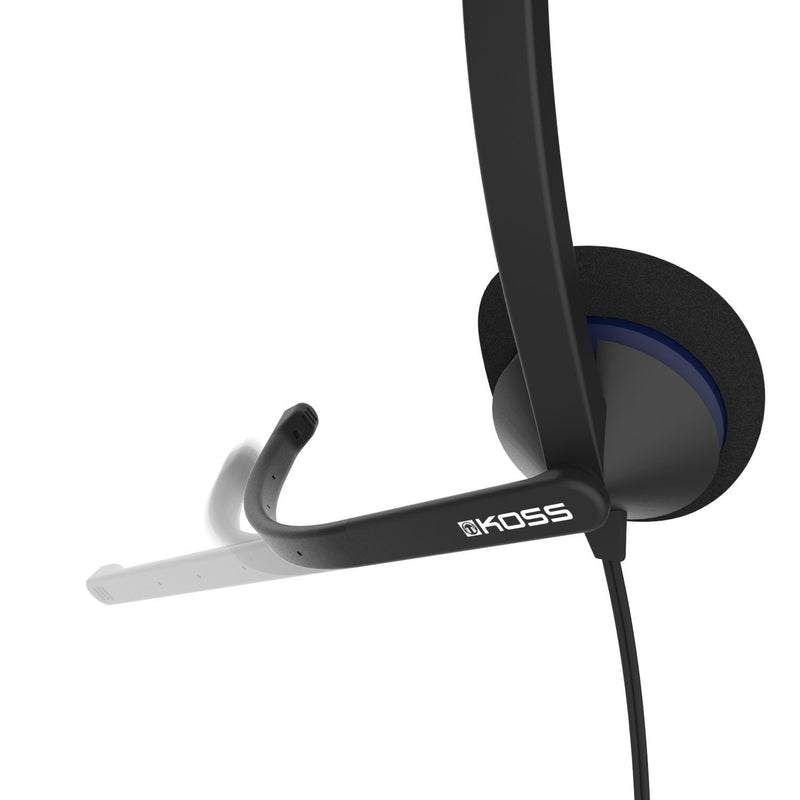 Koss CS195 USB Single-Sided On-Ear Communication Headset, Noise-Cancelling Electret Microphone, Flexible Microphone Arm, Wired with USB Plug, Black