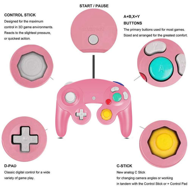 Gamecube Controller, Classic Wired Controller for Wii Nintendo Gamecube (Pink) Pink