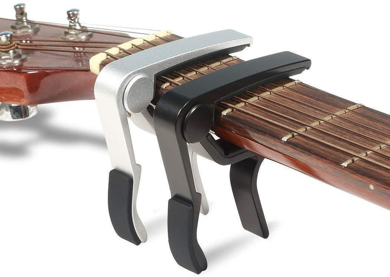 WINGO Quick-Change capo for 6 String Steel Acoustic and Electric Guitars with 5 Picks for Free,Silver Silver