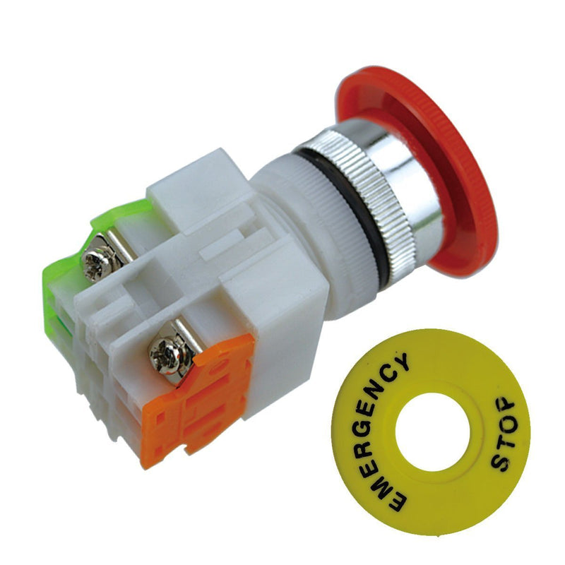 YQBOOM 1 Pcs Red Mushroom Cap 1NO 1NC DPST Emergency Stop Push Button Switch AC 660V 10A 1PCS