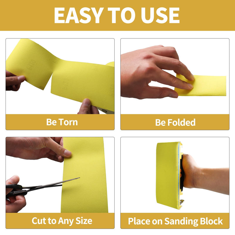 Shineboc sandpaper roll yellow, 93 mm x 10 m sandpaper quartz sand dry sandpaper for hand sanders for wood, metal, steel, stainless steel - 10 m/grit 240 10 meters grit 240