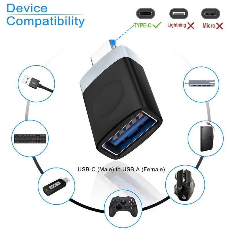 USB C Male to USB 3.0 Female Adapter 3-Pack,Thunderbolt 3 Type A OTG Cable Converter for MacBook Pro,iPad Air 4,S21,21,Chromebook,Microsoft Surface Go,Galaxy Note 10 20 S10 S20 Plus Ultra Z Flip Fold Black