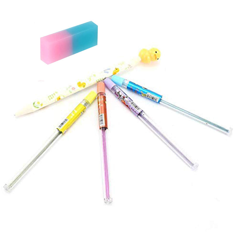 15pcs Cartoon School Kids Kawaii Korean Mechanical Pencil with Lead Refill Jelly Eraser set Mechanical Pencil set-0.5mm