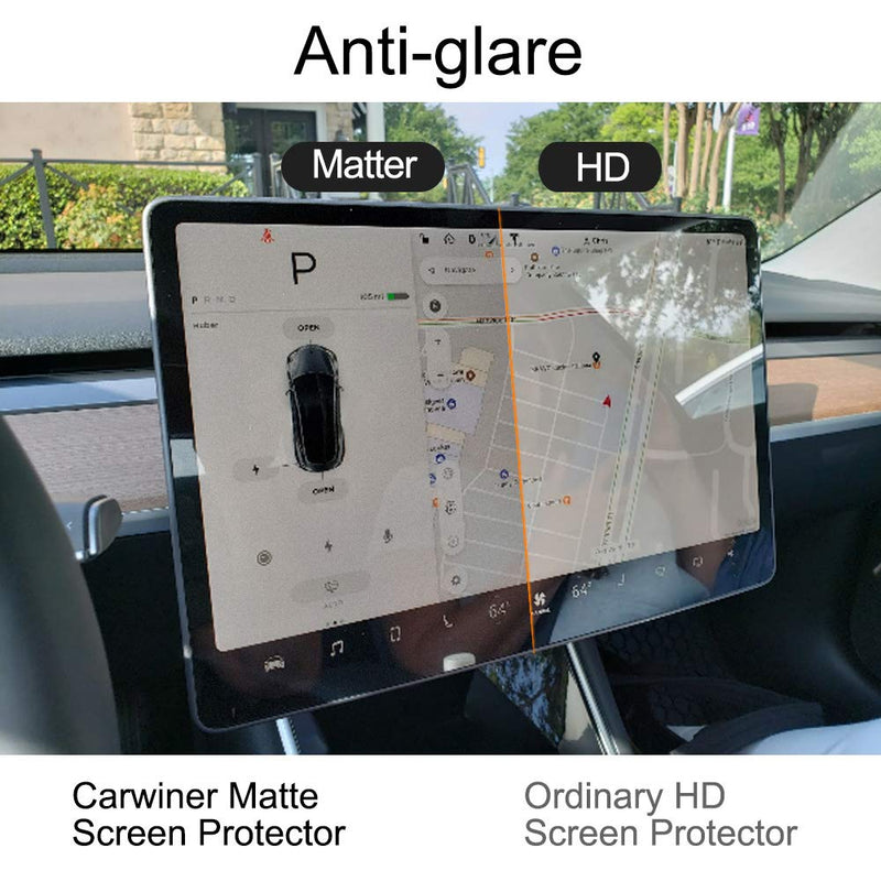 Carwiner Matte Screen Protector Compatible with Tesla Model 3 Model Y 15" Center Control Touch Screen Car Navigation Tempered Glass Accessories 9H Anti-Glare Anti-Fingerprint