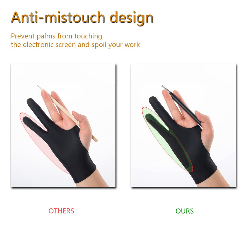 Digital Drawing Glove 2 Pack,Two-Finger Artist Glove for Drawing Tablet, Paper Sketching, iPad, Art Glove Suitable for Left and Right Hand S