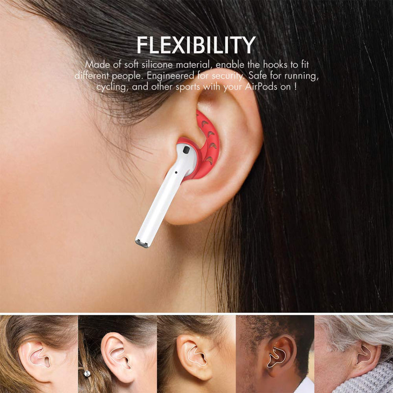 AhaStyle 3 Pairs AirPods Ear Hooks Cover Silicone Accessories Compatible with Apple AirPods and EarPods Headphones(Red) Red