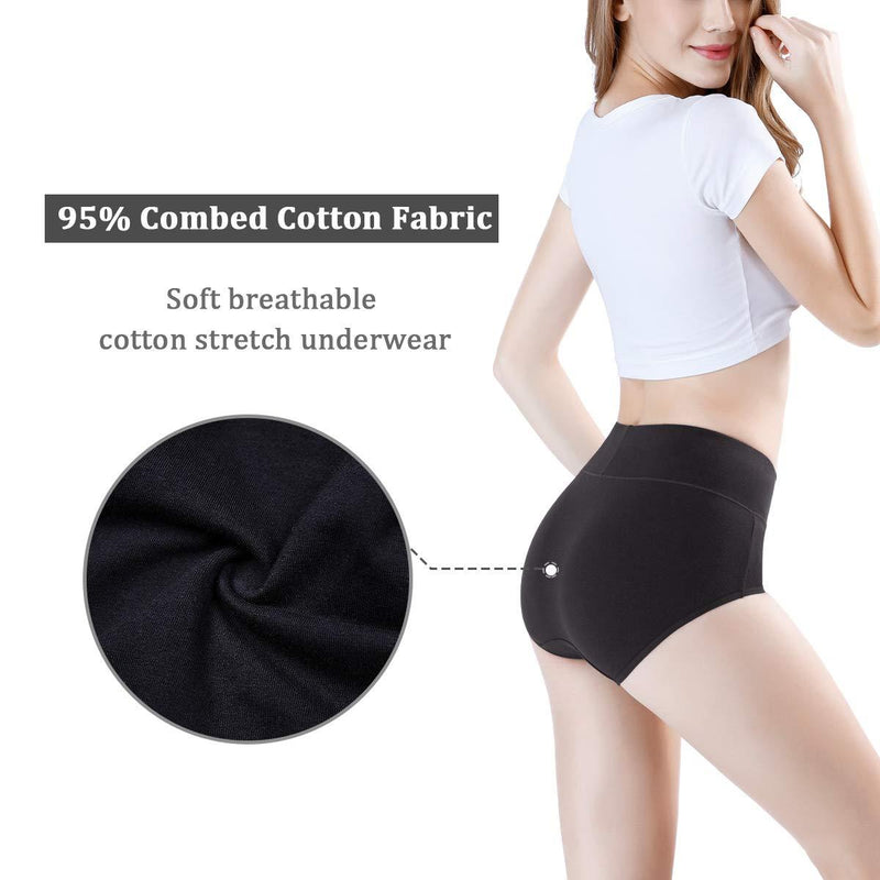 wirarpa Women's High Waisted Cotton Underwear Ladies Soft Full Briefs Panties Multipack X-Small Black Beige-4 Pack