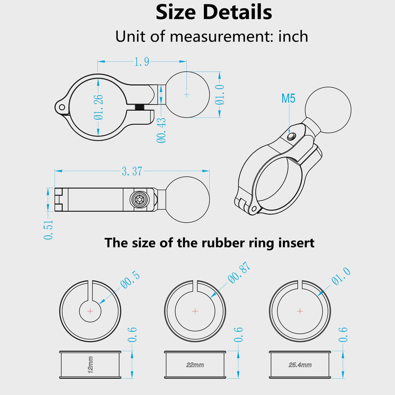 BRCOVAN Aluminum Alloy 1'' Ball Mount Base for Handlebar&Rear-View Mirror Compatible with RAM MOUNTS 1 Inch Ball Socket Component - Double Socket Arm/Bike Motorcycle Phone Mount Holder R3A R3A - 1 inch ball