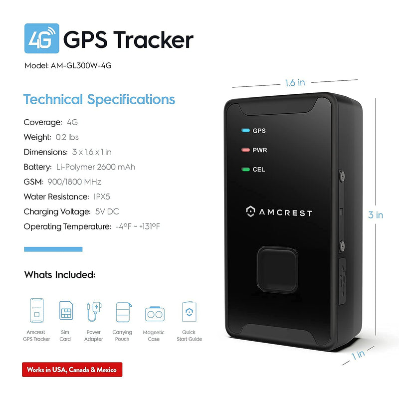 Amcrest GPS GL300 GPS Tracker for Vehicles (4G LTE) - Portable Mini Hidden Real-Time GPS Tracking Device for Vehicles, Cars, Kids, Pets, Assets, Text/Email/Push Alerts, Twin Magnet Weatherproof Case