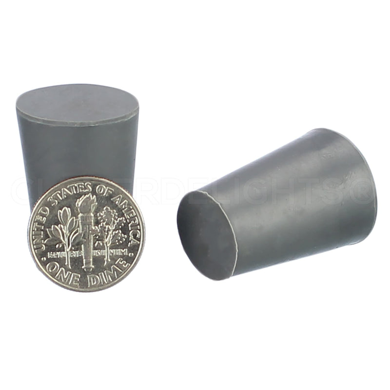 CleverDelights Rubber Stoppers — Size 1 — 10 Pack — 14mm x 19mm x 25mm Long — Gray Solid Plug #1