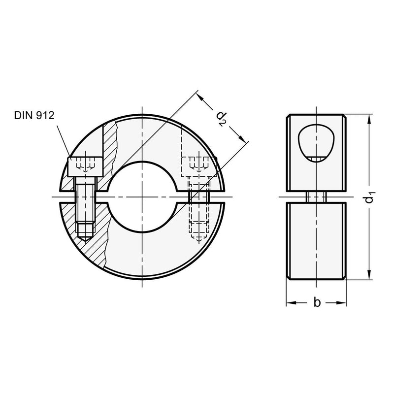 Ganter standard elements | Split adjusting rings - GN 707.2-30-B12-ST | Sintered steel | 2 pieces diameter d1: 30mm, bore d2: B12
