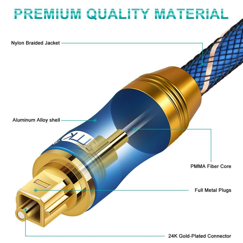 Optical Audio Cable Digital Toslink Cable - [Nylon Braided Jacket,Durable and Flexible] EMK Fiber Optic Cord for Home Theater, Sound bar, TV, PS4, Xbox & More (6Ft/1.8M) 6Ft/1.8M