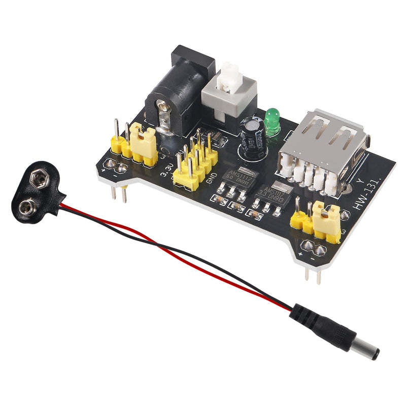 AITIAO 6Pcs MB102 3.3V/5V Solderless Breadboard Power Supply Module with 6Pcs 9V Battery Clip Buckle T-Type Power Cable Male 2.1MM DC Jack Plug for Arduino Nano