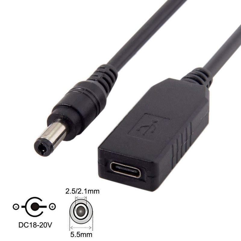 CY USB 3.1 Type C USB-C to DC 20V 5.5 2.5mm & 2.1mm Power Plug PD Emulator Trigger Cable for Laptop Black DC 5.5x2.1mm