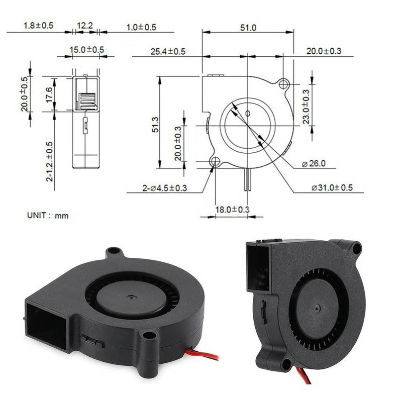WINSINN 50mm Blower Fan 24V 5015 Dual Ball Bearing 50x15mm Turbine Turbo Brushless - High Speed (Pack of 4Pcs) High Speed 24V