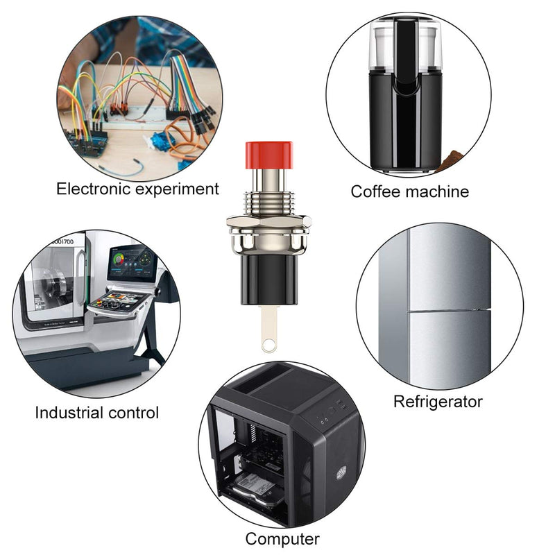 DIYhz Momentary Push Button Switch, 1A 250VAC SPST Mini Pushbutton Switches Normally Open(NO) Red Cap - 20pcs NO-20