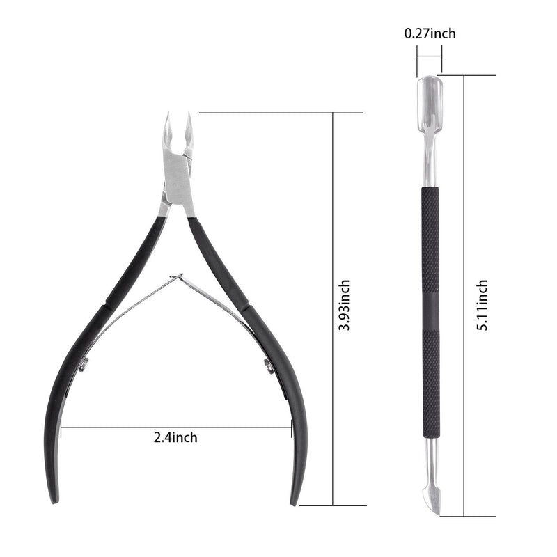 Cuticle Trimmer with Cuticle Pusher - Ejiubas Cuticle Remover Cuticle Nipper Professional Stainless Steel Cuticle Cutter Clipper Durable Pedicure Manicure Tools for Fingernails and Toenails Black Cuticle Nipper & Pusher