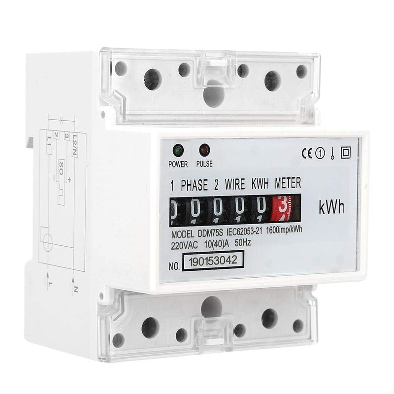 Energy Meter, DDM75S Single Phase 4P Din Rail Energy Meter Electric Meter, Power Consumption Meter Kwh Meter with 5+1(99999.1KWh) Digital Display, 10-40A