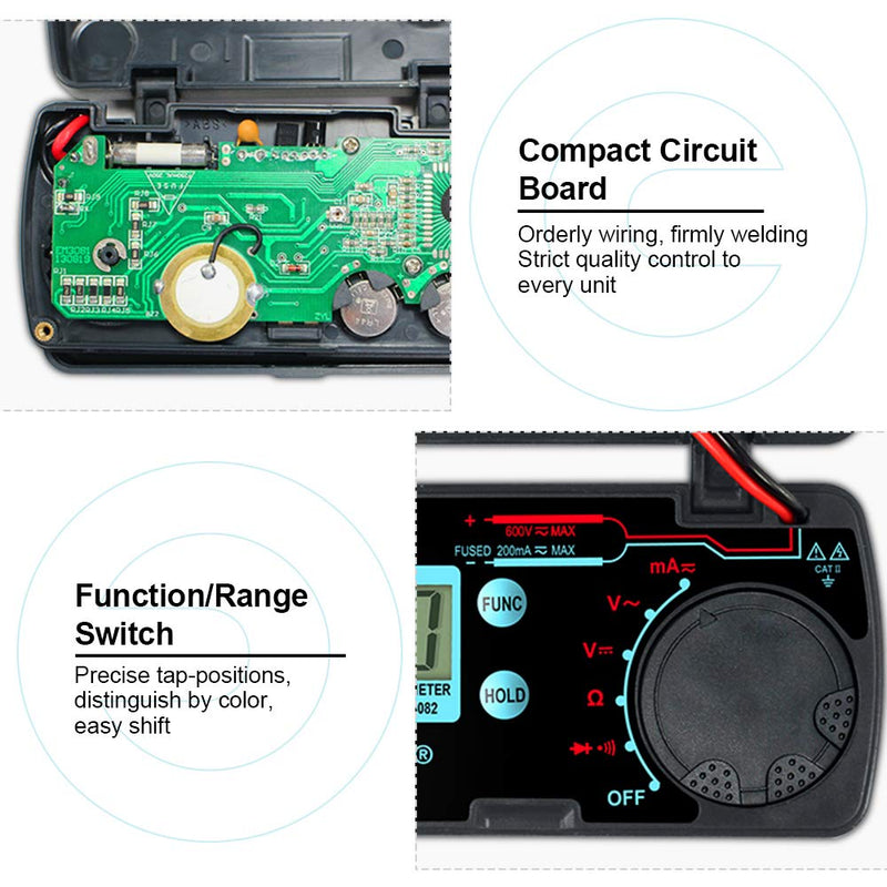 allsun Mini Auto Range Digital Multimeter AutomotiveTester AC DC Volt AMP OHM LCD Voltmeter Ammeter Tester Tool Auto Power Off Data Hold EM3082