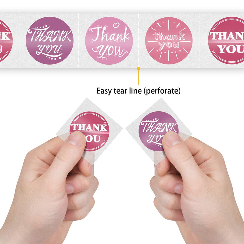 Thank You Stickers Seals,4 Unique Pink Designs for envelopes, Favors, Weddings, Bridal Shower, Gift Packaging - 1.5" inch Round Adhesive Labels for Business and Personal use （500Labels/Roll）