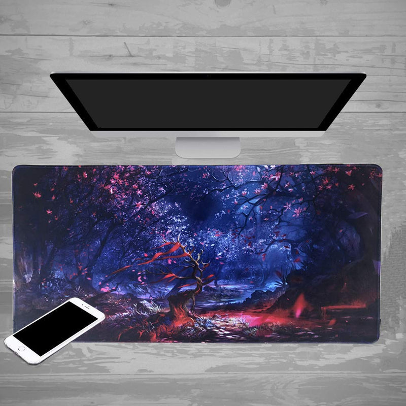 Duboon Large Gaming Mouse Pad Desk Mat Protector 35.4x15.7IN & Non- Slip Extended Smooth Mouse Mat Blotter Comfortable Writing Surface (90x40 forest024) 90x40 Forest024