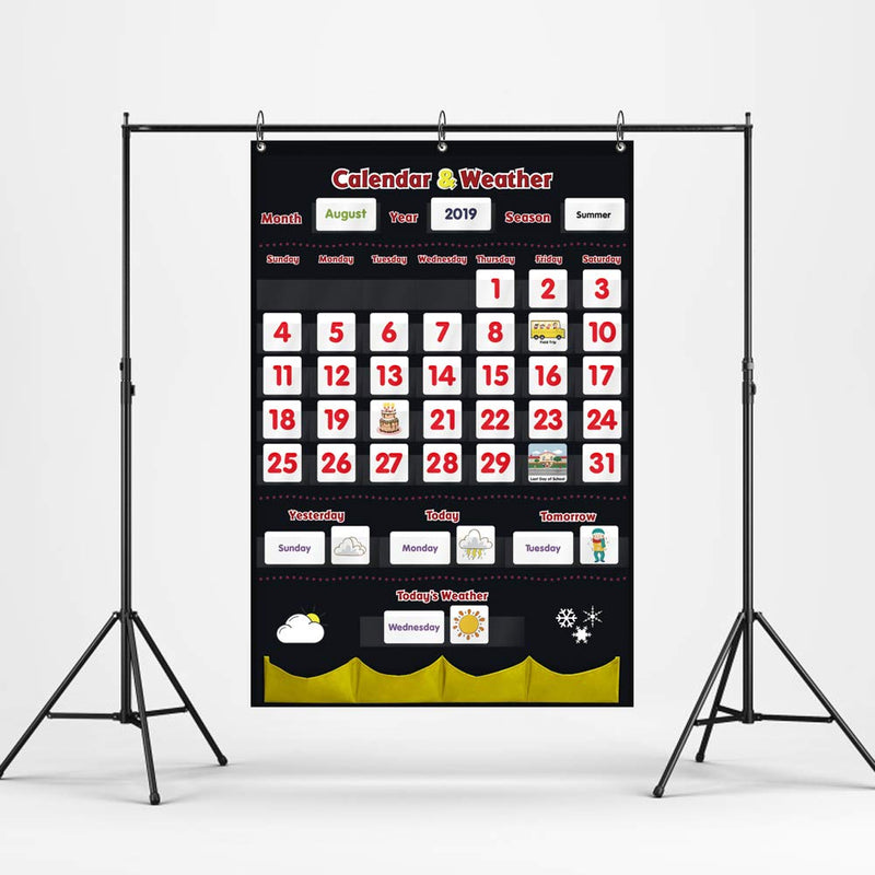 Godery Calendar and Weather Pocket Chart, Classroom Organized Chart, 149 Pieces (Black) Black