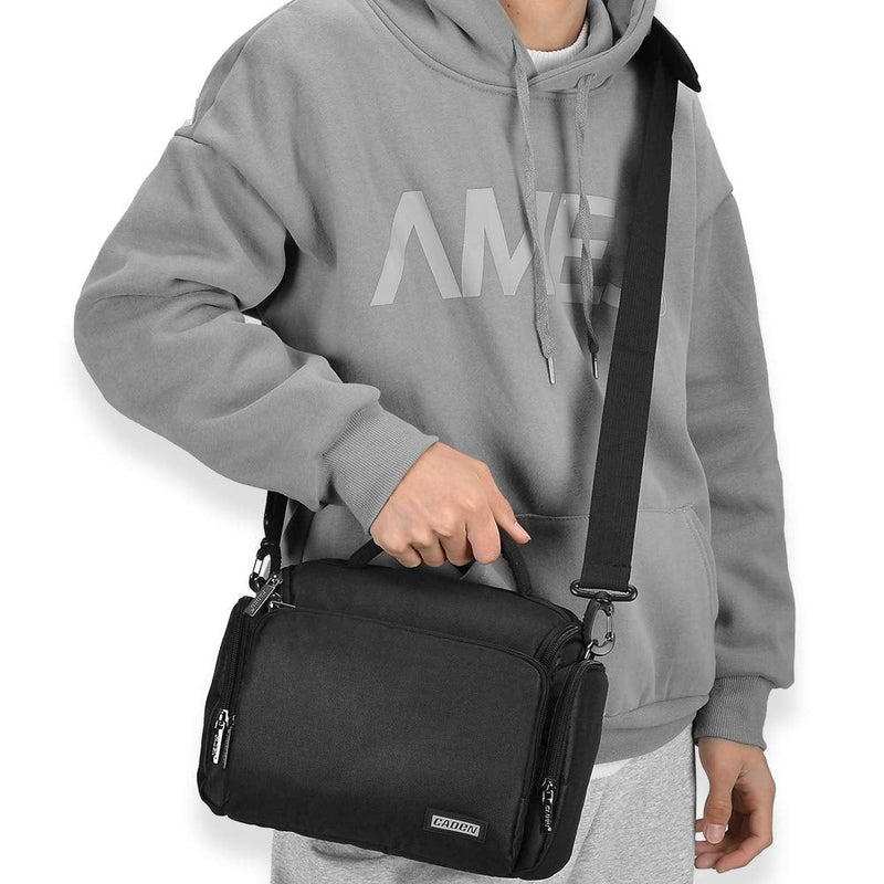 CADeN Camera Shoulder Crossbody Bag Case Compatible for Nikon, Canon, Sony SLR/DSLR Mirrorless Cameras and Lenses Waterproof Black Large