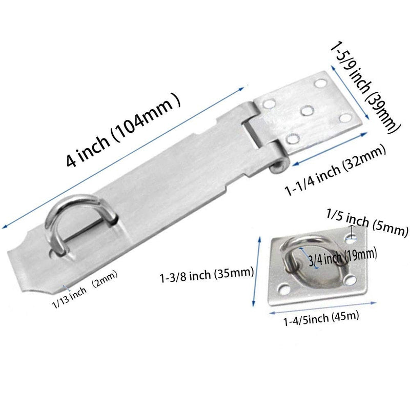 Padlock Hasp POCADOM 4 Inch Door Clasp Hasp Lock Latch, Stainless Steel Door Bolt Latches for Furniture, Cabinet, Drawer, Cupboard and Closet 1 pcs