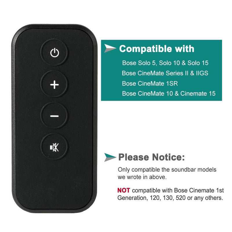 Replacement Remote Control for Bose Solo 5 10 15 Sound Bar, Replace for Bose Solo Cinemate Series II IIGS 1SR 10 & 15 Remote with CR2025 Battery
